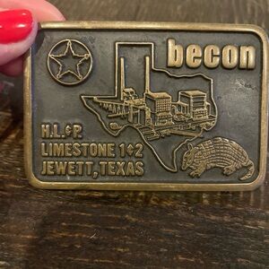 Vintage 80’s Brass Rectangular BECON Country Western Cowboy Belt Buckle